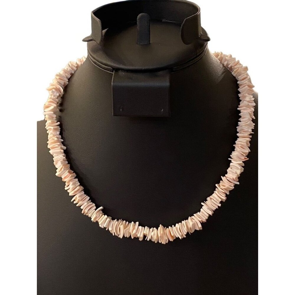 Chip Shell Puka Bead Necklace 16-18" Blush Pink Lobster Clasp Beachy Coastal
